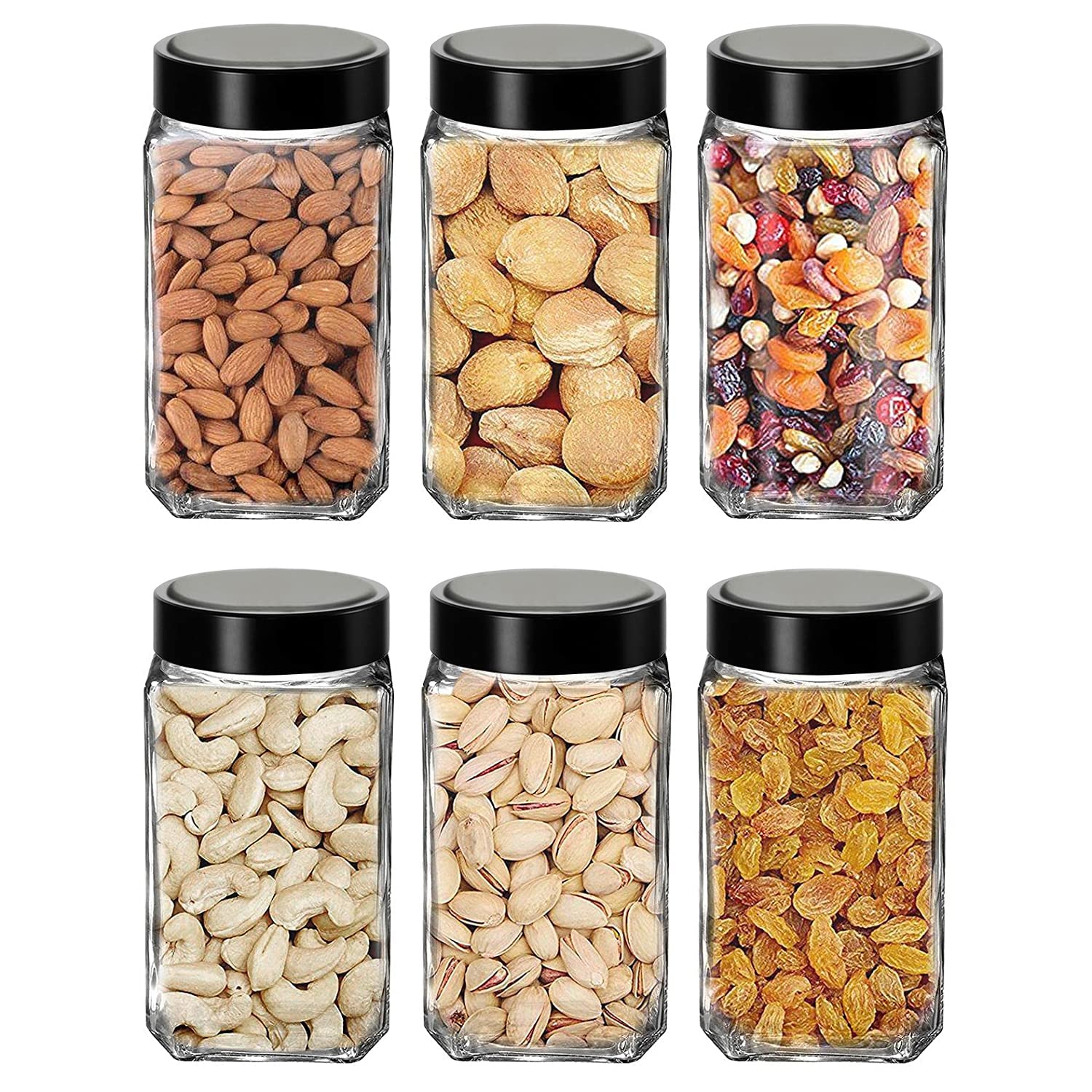 Brezzycloud Piraml Glass Cubical Square 1000Ml Transparent Glass Jars & Containers For Kitchen Pantry, Cookies, Dry Fruits, Coff